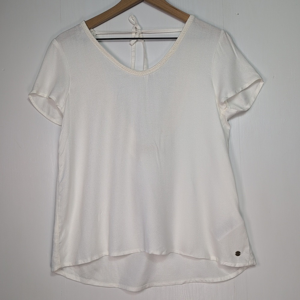 Roxy Bratan Sunset White Crochet Lace V-Back Tie Top Blouse Size Medium